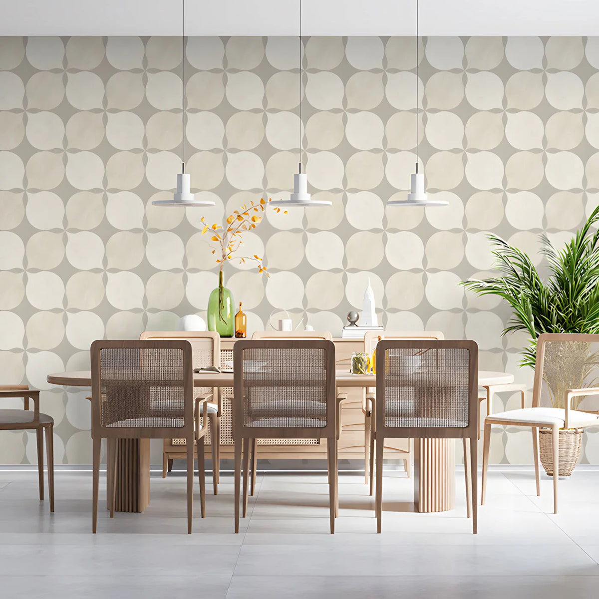 Minimalist Petal Geo Mural Wallpaper in Soft Beige and Cream Mural Wallpaper - pure wallpaper artwork
