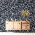 Midnight Heirloom Scroll Mural Wallpaper — Vintage Navy Floral Mural Wallpaper - pure wallpaper artwork