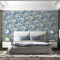 Vintage Floral Damask Mural Wallpaper in Blue and Cream Mural Wallpaper - pure wallpaper artwork