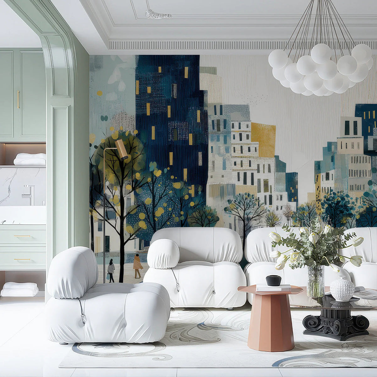 Urban Landscape Mural Wallpaper — Painterly City Scene Mural Wallpaper - pure wallpaper artwork