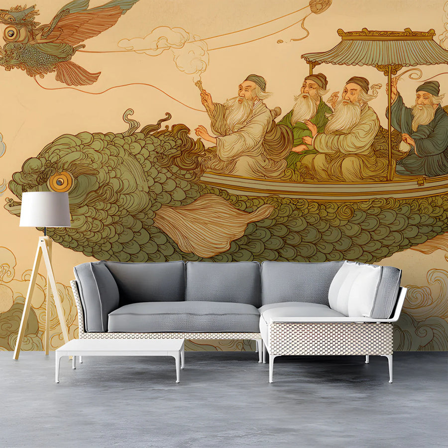 Ancient Folklore Voyage Mural Wallpaper — Whimsical Artistic Scene Mural Wallpaper
