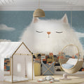 Giant Fluffy Cat Over City Mural Wallpaper — Whimsical Decor Mural Wallpaper - pure wallpaper artwork