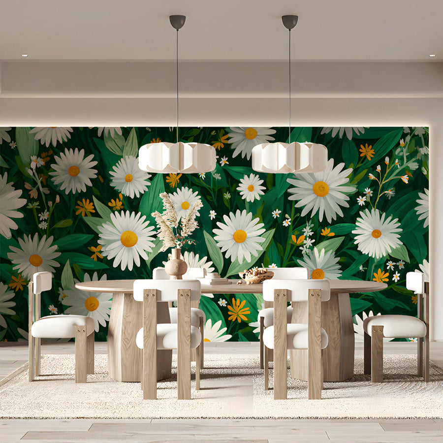 Field of Wild Daisies Mural Wallpaper — Botanical Floral Design Mural Wallpaper