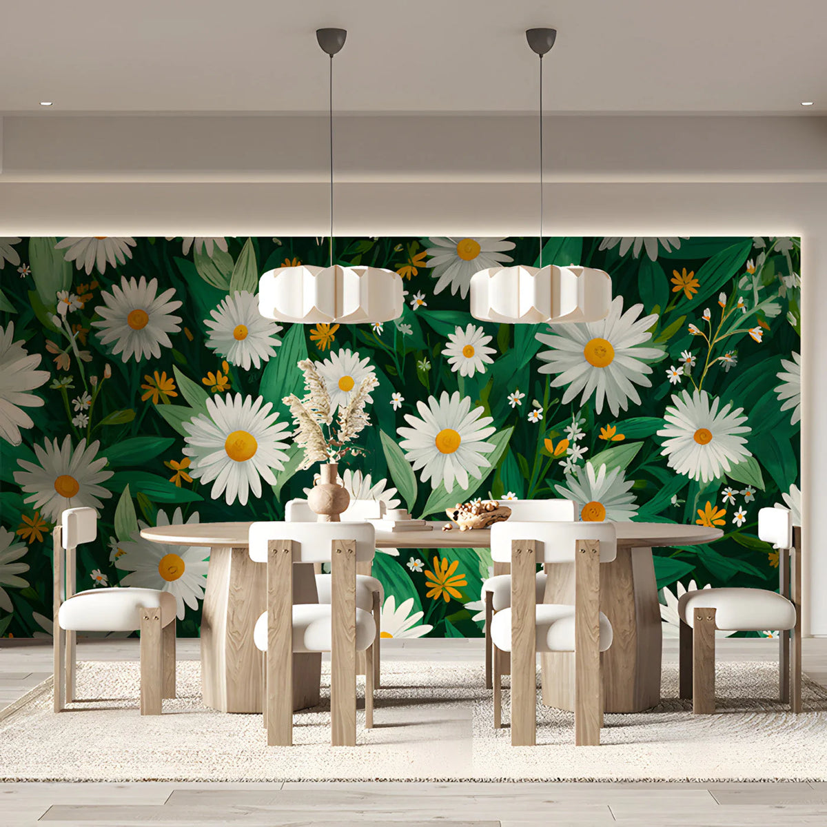 Field of Wild Daisies Mural Wallpaper — Botanical Floral Design Mural Wallpaper - pure wallpaper artwork