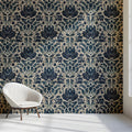 Midnight Damask Mural Wallpaper in Navy and Cream Mural Wallpaper - pure wallpaper artwork