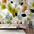 Abstract Botanical Leaf Mural Wallpaper — Modern Sketch Style Mural Wallpaper - pure wallpaper artwork