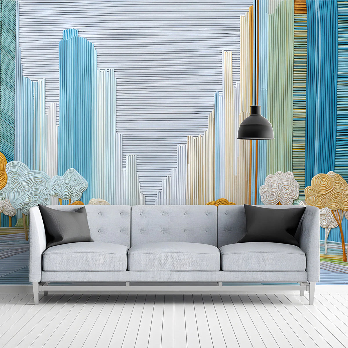 Modern Cityscape Mural Wallpaper with Textured Abstract Lines Mural Wallpaper - pure wallpaper artwork