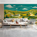 Mediterranean Terraced Valley Mural Wallpaper — Artistic Landscape Mural Wallpaper - pure wallpaper artwork