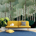 Birch Forest Mural Wallpaper with Botanical Line Art Mural Wallpaper - pure wallpaper artwork