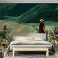 Woman in Field Mural Wallpaper —Painterly Landscape Design Mural Wallpaper - pure wallpaper artwork