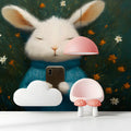 Cozy Rabbit with Smartphone Mural Wallpaper — Whimsical Art Mural Wallpaper - pure wallpaper artwork