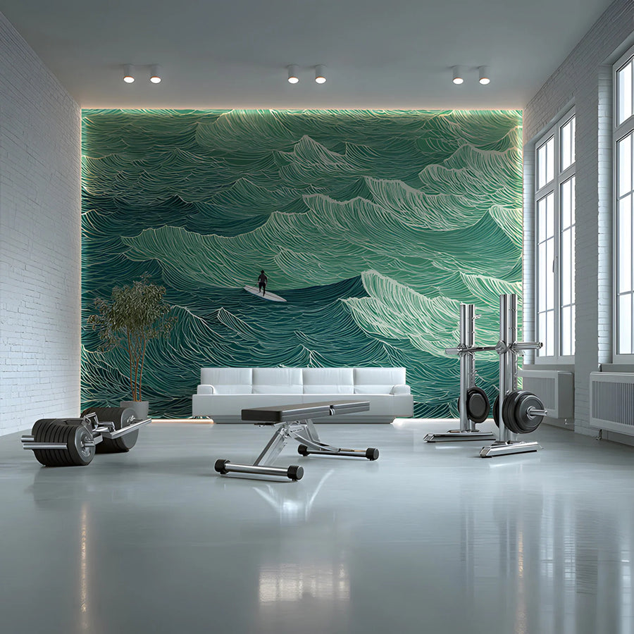 Ocean Swell Line Art Mural Wallpaper — Serene Coastal Scene Mural Wallpaper