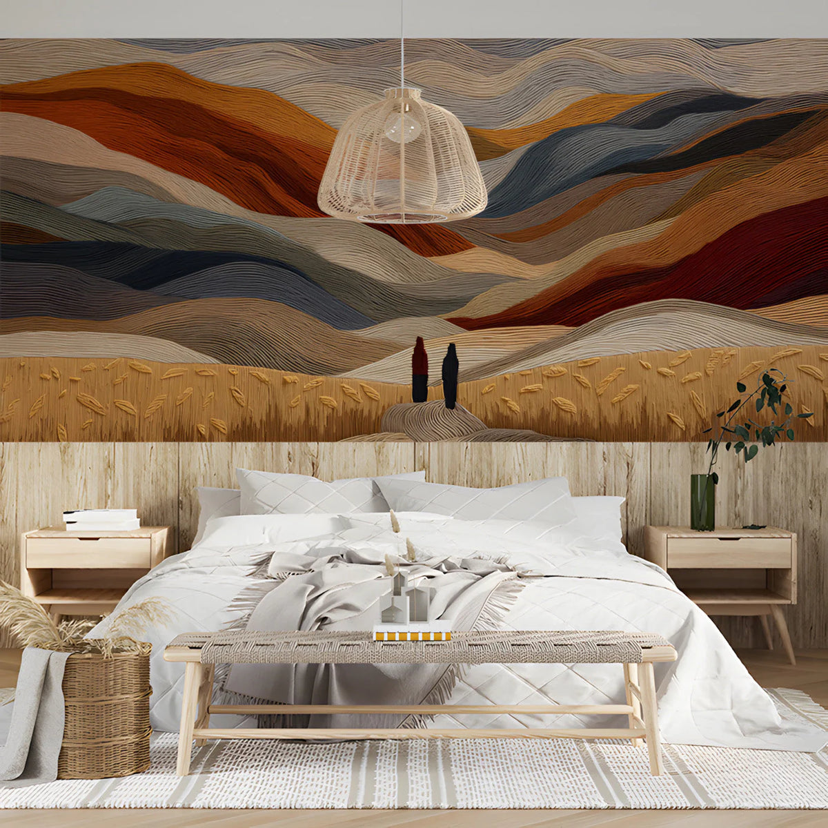 Abstract Mountain Horizon Mural Wallpaper with Textured Earth Tones Mural Wallpaper - pure wallpaper artwork