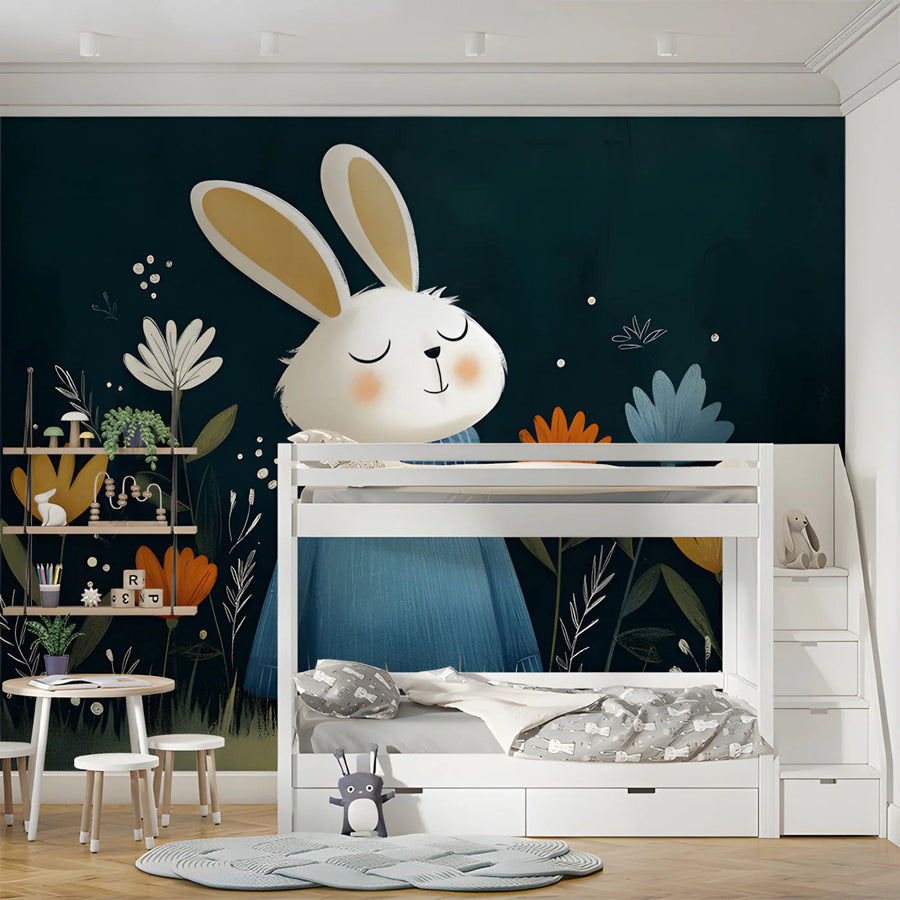 Cozy Rabbit in Sweater Mural Wallpaper — Whimsical Nature Scene Mural Wallpaper