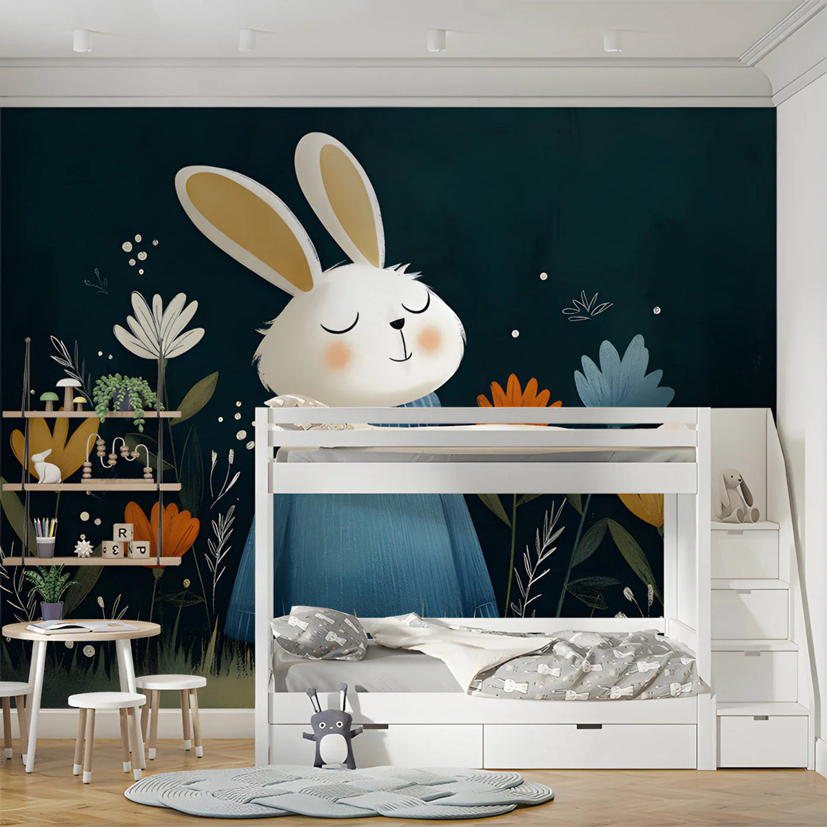 Cozy Rabbit in Sweater Mural Wallpaper — Whimsical Nature Scene Mural Wallpaper - pure wallpaper artwork