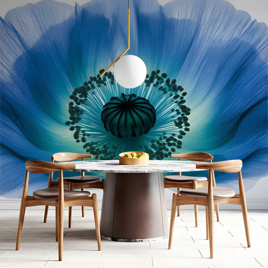 X-Ray Blue Poppy Macro Mural Wallpaper