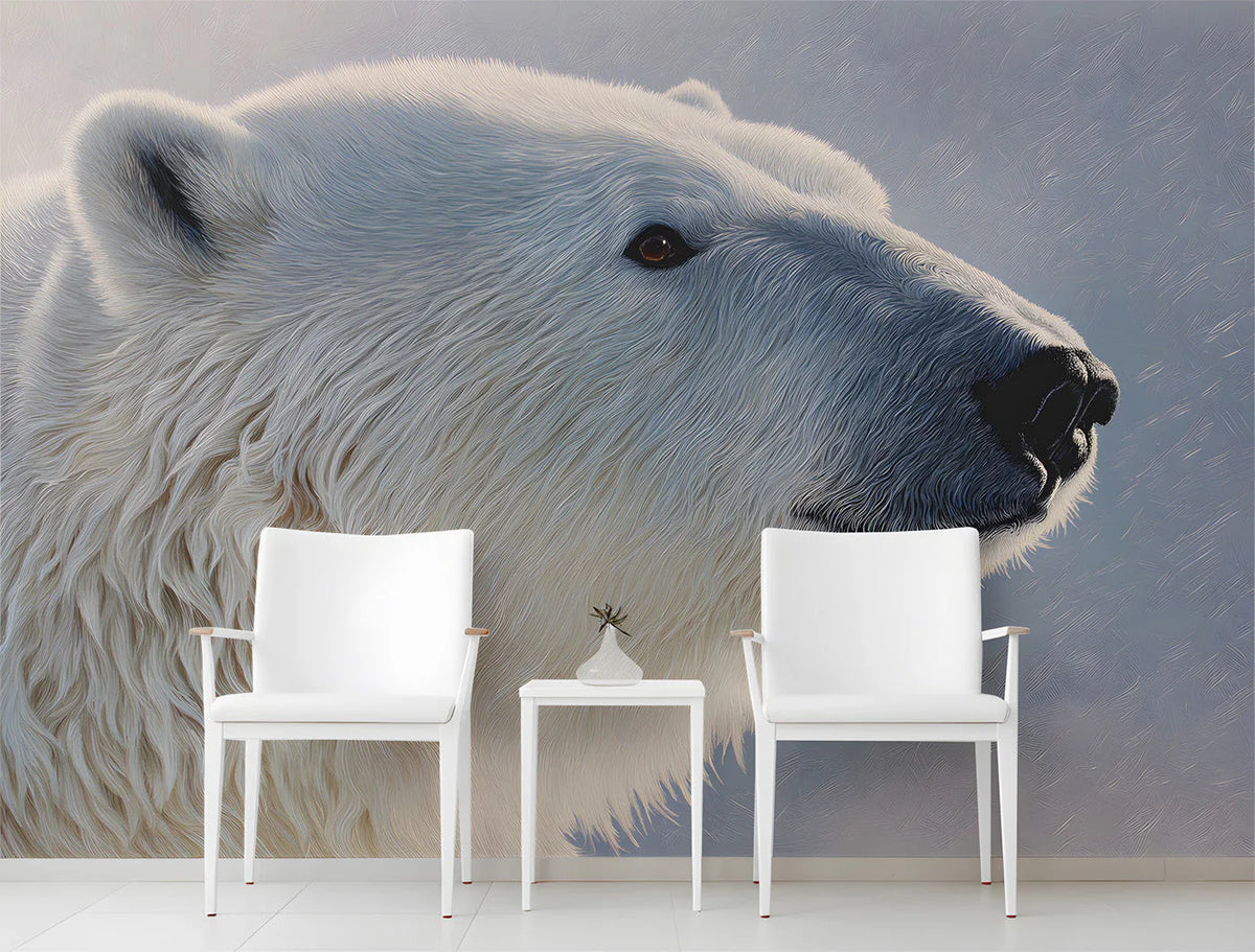 Arctic Polar Bear Portrait Mural Wallpaper — Wildlife Fine Art Mural Wallpaper - pure wallpaper artwork