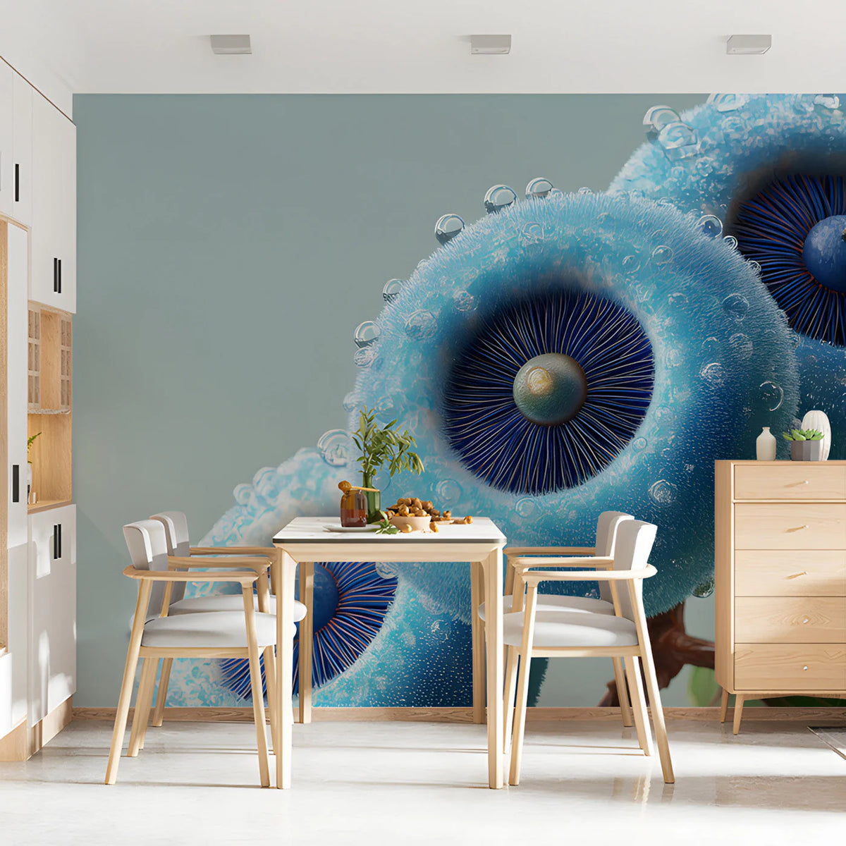 Macro Azure Bloom Mural Wallpaper — Contemporary Botanical Art Mural Wallpaper - pure wallpaper artwork