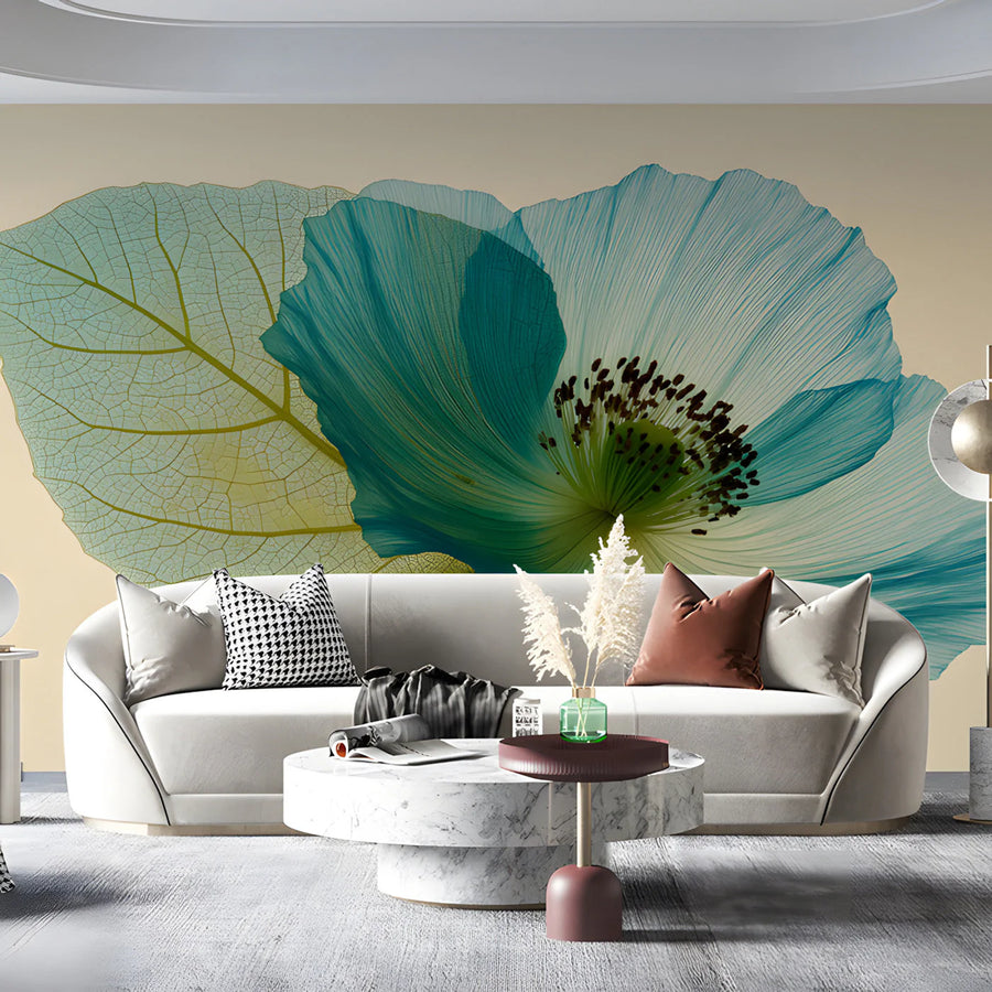 Ethereal Blue Poppy Botanical Mural Wallpaper
