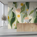 Abstract Botanical Mural Wallpaper in Sage and Ochre Yellow Mural Wallpaper - pure wallpaper artwork