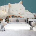 Giant Sleeping Cat over Town Mural Wallpaper — Whimsical Decor Mural Wallpaper - pure wallpaper artwork