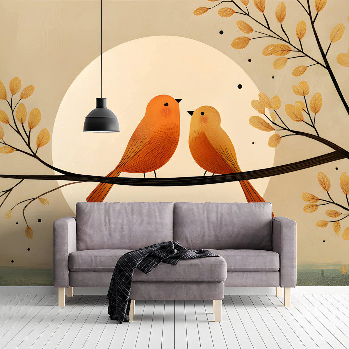 Sunlit Songbirds Mural Wallpaper — Whimsical Nature Design Mural Wallpaper - pure wallpaper artwork