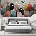 Whimsical Flock Mural Wallpaper with Textured Bird Illustrations Mural Wallpaper - pure wallpaper artwork