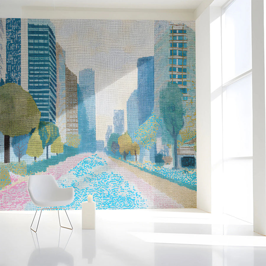 Metropolitan Skyline Mural Wallpaper — Modern Cityscape Design Mural Wallpaper