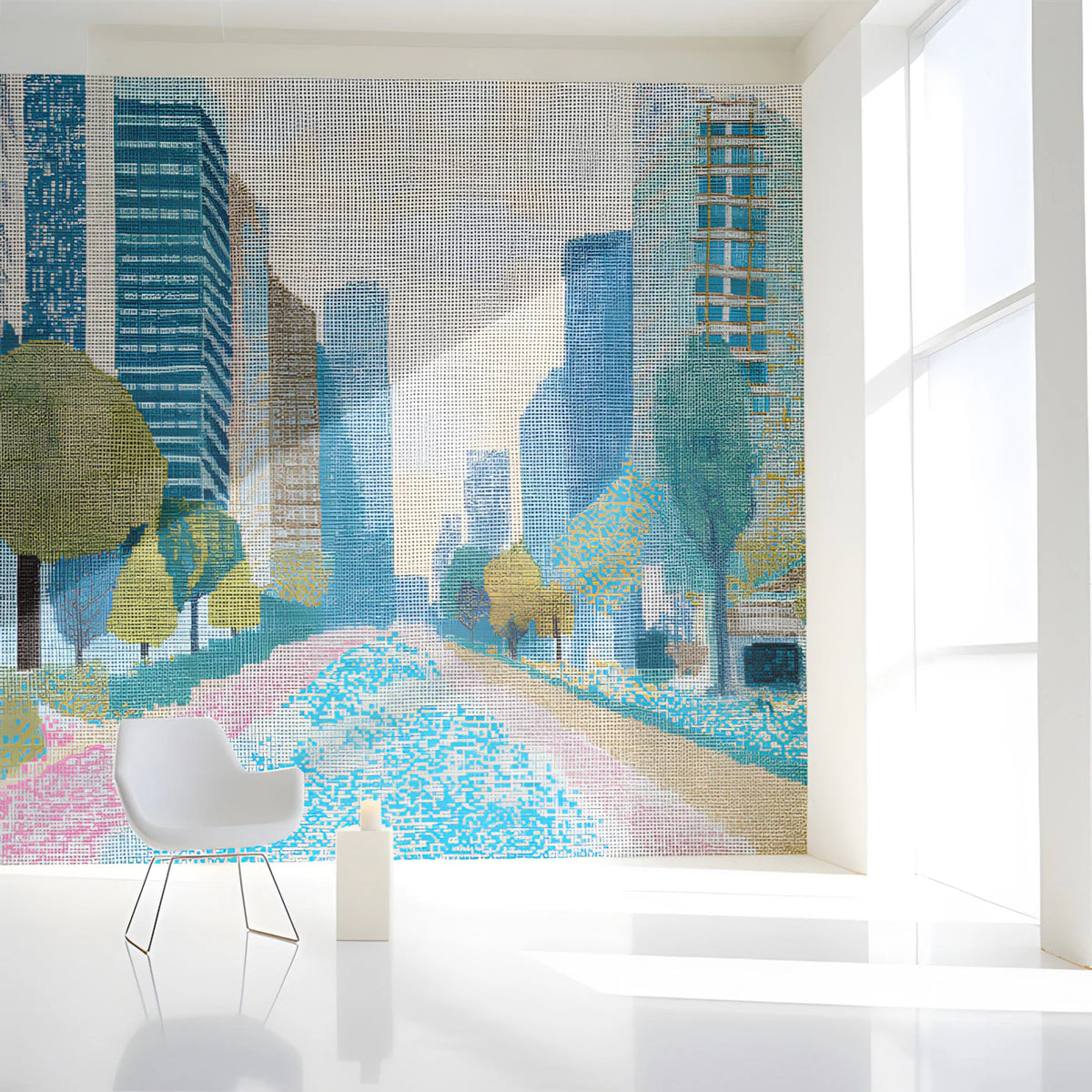 Metropolitan Skyline Mural Wallpaper — Modern Cityscape Design Mural Wallpaper - pure wallpaper artwork