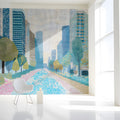 Metropolitan Skyline Mural Wallpaper — Modern Cityscape Design Mural Wallpaper - pure wallpaper artwork