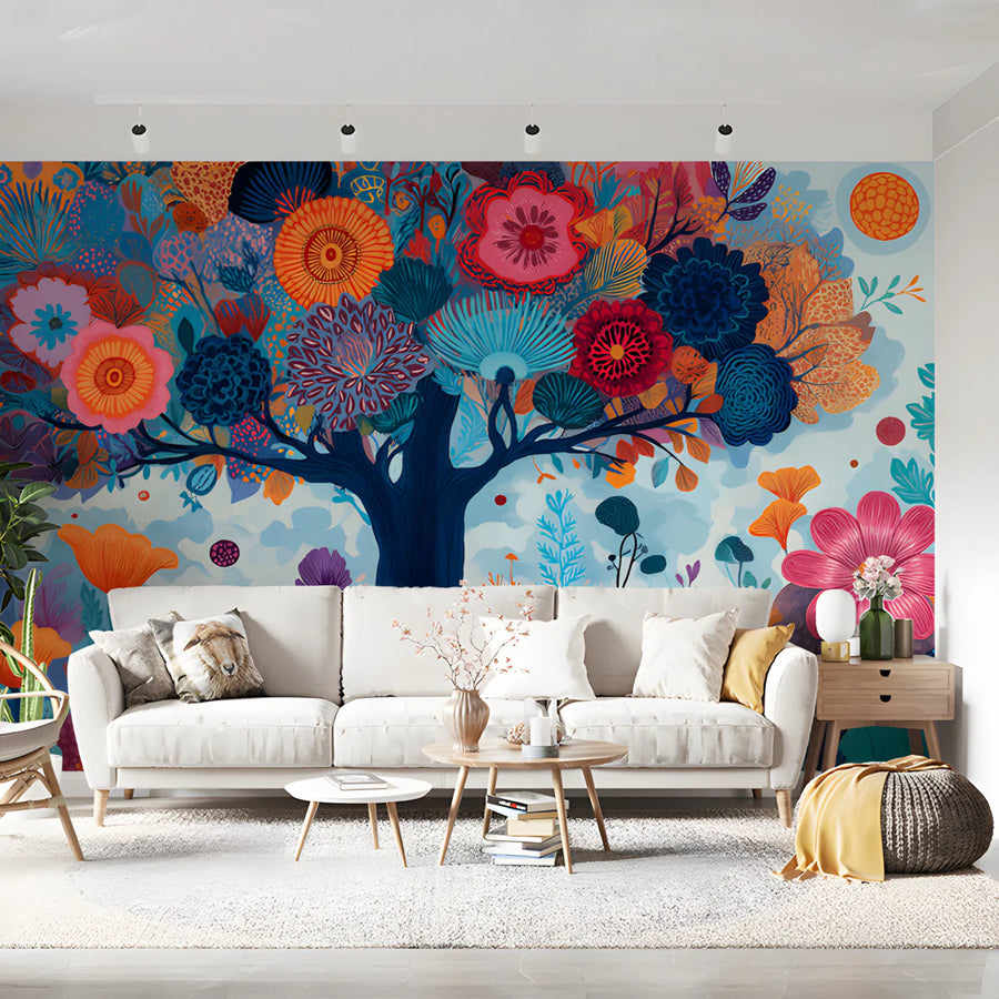 Enchanted Garden Mural Wallpaper — Vibrant Whimsical Floral Mural Wallpaper