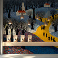 Winter Village Path Mural Wallpaper —Folk Art Landscape Mural Wallpaper - pure wallpaper artwork