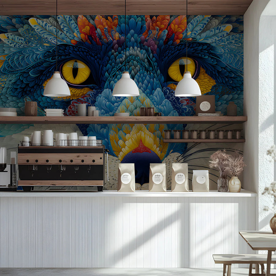Vibrant Fox Portrait Mural Wallpaper with Intricate Feather Detail Mural Wallpaper