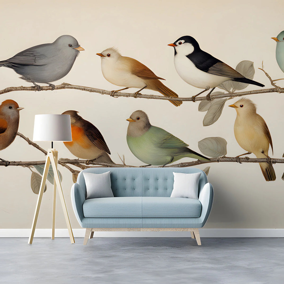Vintage Songbird Botanical Mural Wallpaper — Naturalist Art Study Mural Wallpaper - pure wallpaper artwork