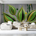 Abstract Botanical Mural Wallpaper in Emerald and Ochre Mural Wallpaper - pure wallpaper artwork
