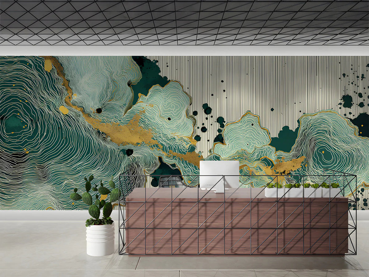 Abstract Topographic Mural Wallpaper with Gold Leaf Accents Mural Wallpaper - pure wallpaper artwork