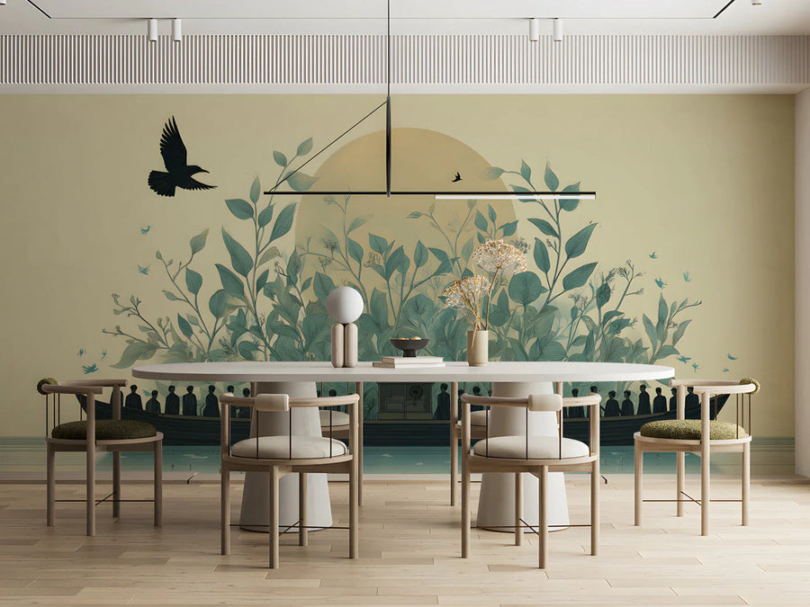 Voyage Botanical Mural Wallpaper — Artistic Nature Landscape Mural Wallpaper