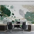 Emerald and Gold Abstract Fluid Mural Wallpaper - pure wallpaper artwork