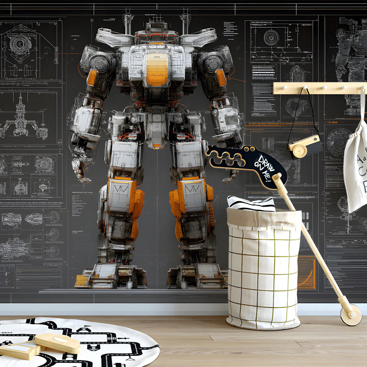 Mecha Blueprint Mural Wallpaper — Technical Industrial Design Mural Wallpaper - pure wallpaper artwork