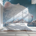 Giant Sleeping Cat Over Mediterranean Town Mural Wallpaper - pure wallpaper artwork