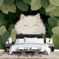 White Fluffy Cat in Deep Jungle Mural Wallpaper - pure wallpaper artwork