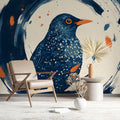 Starling Bird Mural Wallpaper — Abstract Painterly Nature Design Mural Wallpaper - pure wallpaper artwork
