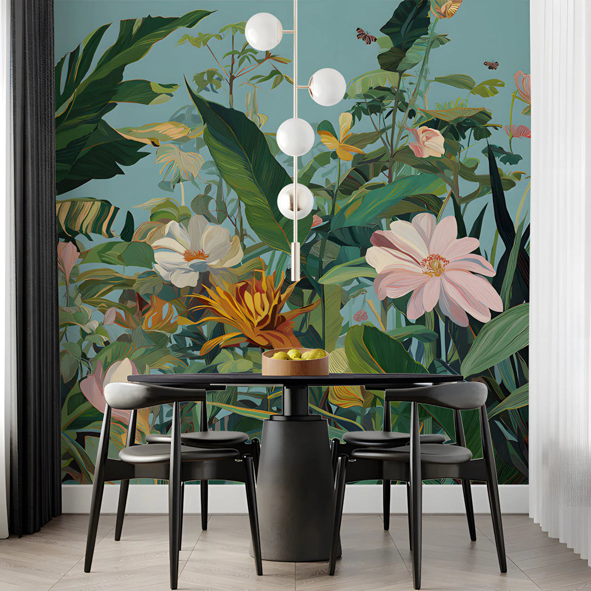 Botanical Garden Mural Wallpaper — Lush Floral Art Scene Mural Wallpaper - pure wallpaper artwork