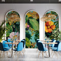 Vibrant Botanical Oil Painting Mural Wallpaper in Teal Mural Wallpaper - pure wallpaper artwork