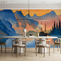 Sunset Mountain Lake Mural Wallpaper — Impressionistic Scenery Mural Wallpaper - pure wallpaper artwork