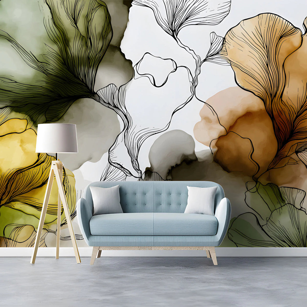 Ginkgo Watercolor Mural Wallpaper — Abstract Botanical Art Mural Wallpaper - pure wallpaper artwork