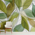Abstract Leaf Silhouette Mural Wallpaper in Sage and Olive Green Mural Wallpaper - pure wallpaper artwork