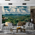 Terraced Valley Landscape Mural Wallpaper with Cloudy Sky Mural Wallpaper - pure wallpaper artwork