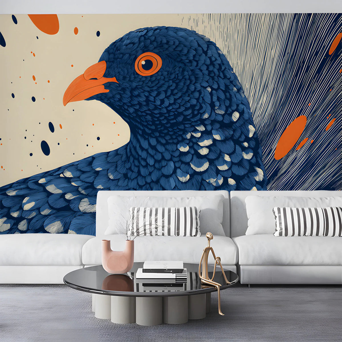 Abstract Bird Motif Mural Wallpaper — Modern Graphic Art Mural Wallpaper - pure wallpaper artwork