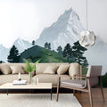 Alpine Ridge Mural Wallpaper with Snowy Peaks and Green Foothills Mural Wallpaper - pure wallpaper artwork